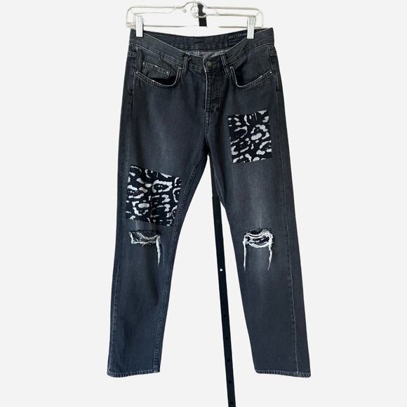 AllSaints Women's Boys Fit Patchwork Distressed Mid Rise Button Up Stretch Jeans - Picture 1 of 6